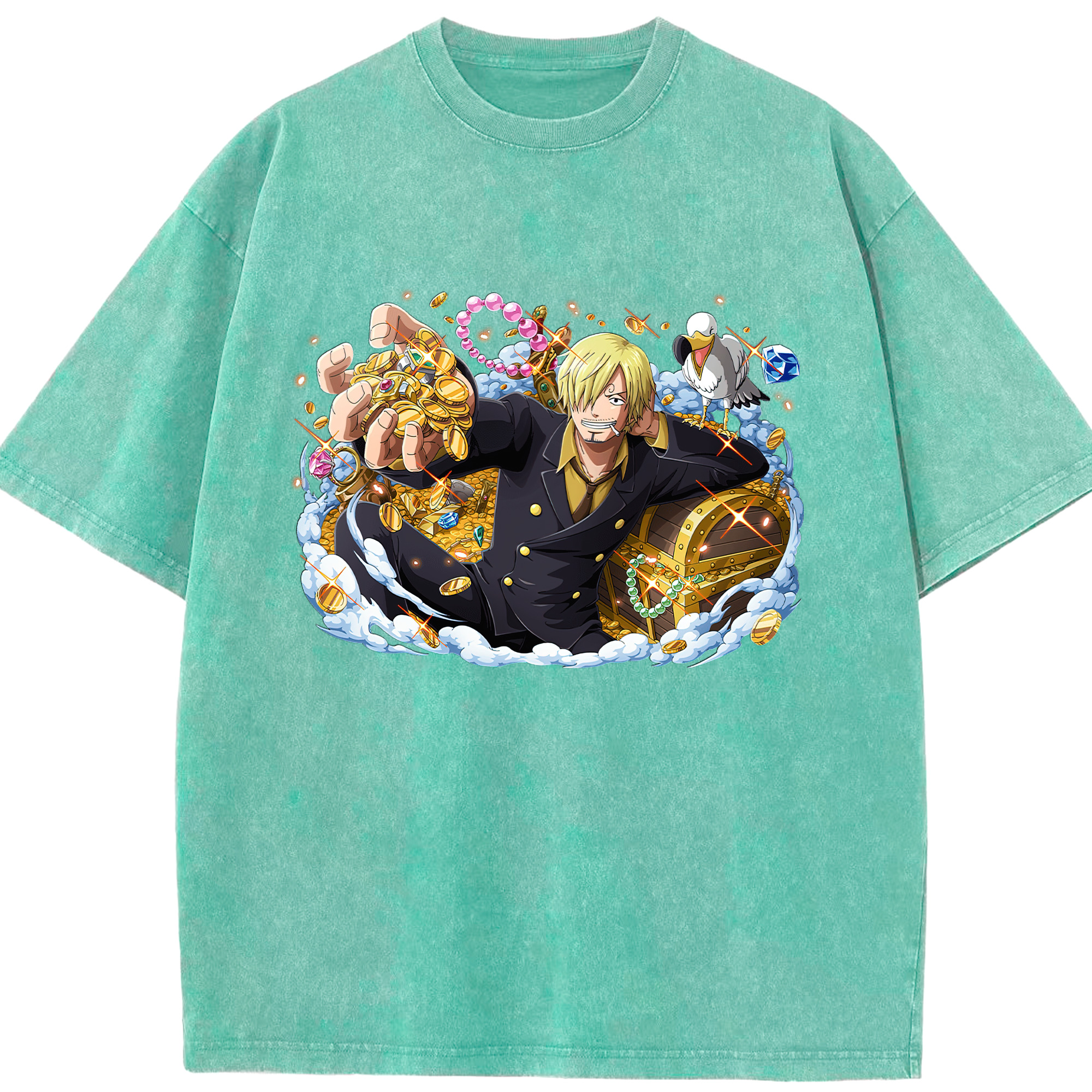 （画像用） ワンピース サンジ ONE PIECE Sanji 綿100% ヴィンテージ風 半袖Tシャツ（フロントプリント）